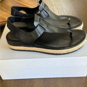 Vince Flint Black Leather Espadrille Thong Sandal